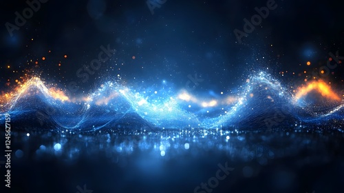 Abstract blue background with glowing lights and cosmic resonance depicting sound waves and patterns