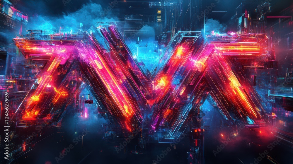 Futuristic neon logo city backdrop design Futuristic neon logo city backdrop design