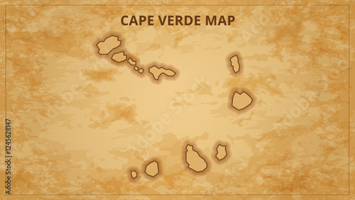 A Vintage Map Depicting the Borders of the Cape Verde. Cape Verde map with federal states in A vintage map based background, Political Cape Verde Map
