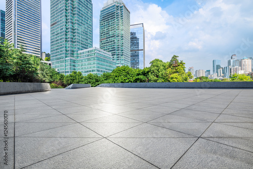 Wallpaper Mural Empty square floor and modern city buildings on a sunny day Torontodigital.ca