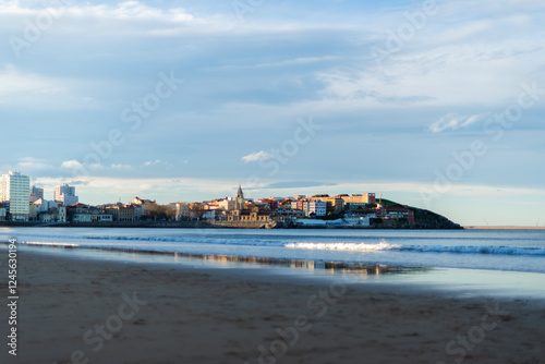 distant city view from the beach photo