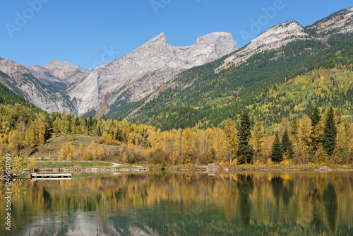 View of Three Sisters mountain from Maiden Lake in Fernie, BC photo