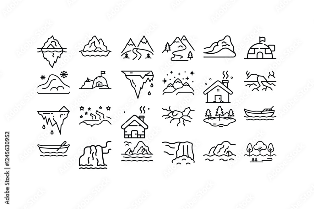 Download a high-quality landscape linear icon vector illustration. Perfect for logos, outdoor themes, nature designs, web graphics, and minimalist artworks.t