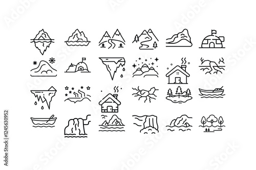 Download a high-quality landscape linear icon vector illustration. Perfect for logos, outdoor themes, nature designs, web graphics, and minimalist artworks.t