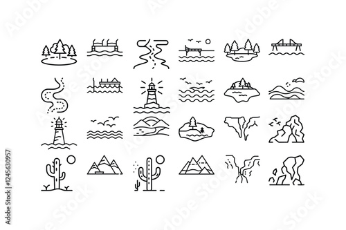 Download a high-quality landscape linear icon vector illustration. Perfect for logos, outdoor themes, nature designs, web graphics, and minimalist artworks.t