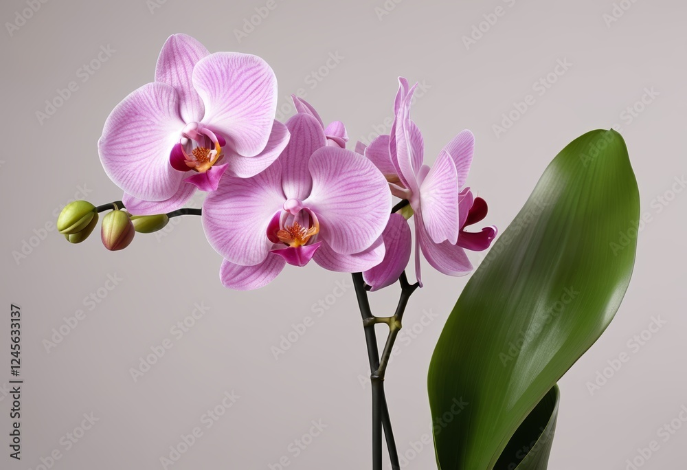 Obraz premium Pink orchids blooming against a plain background