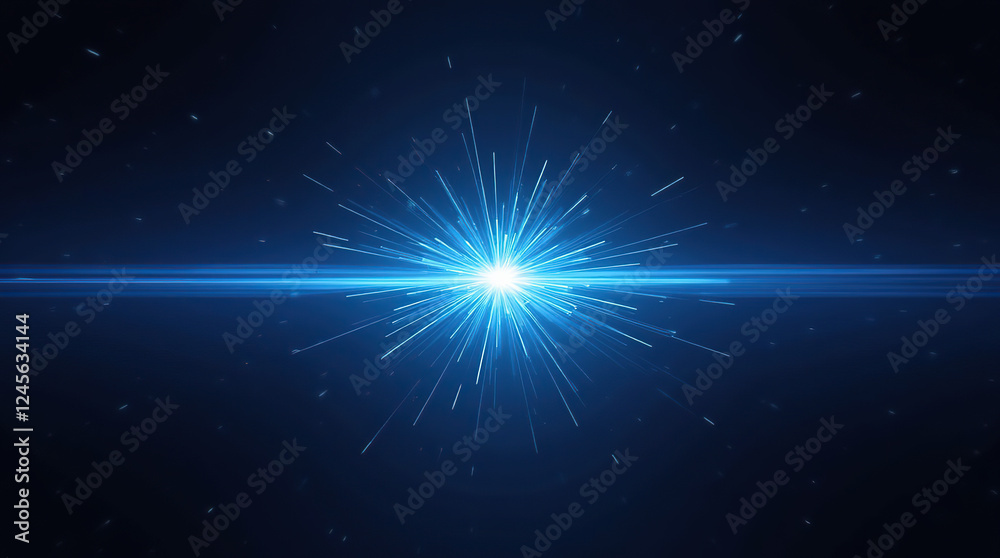 Obraz premium Blue light burst in space with streaks.