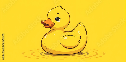 Cartoon Rubber Duck on Yellow Background