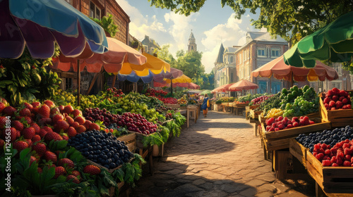 A colorful market with a variety of fruits and vegetables