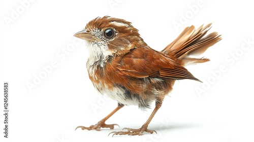 A small brown bird standing gracefully, white isolated background. photo