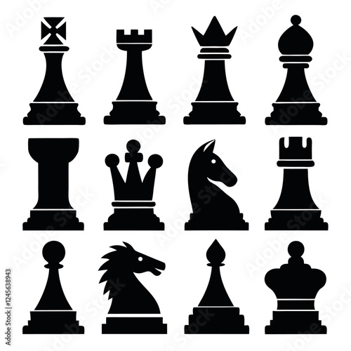 Vector Illustration of Black Chess Pieces design