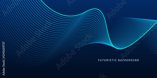 Abstract glowing wave lines on dark blue background. Dynamic wave pattern. Modern flowing wavy lines.