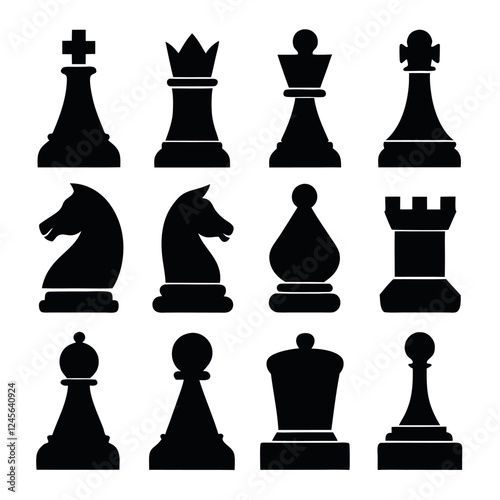 Vector Illustration of Black Chess Pieces design