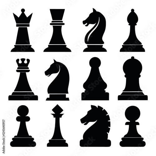 Vector Illustration of Black Chess Pieces design