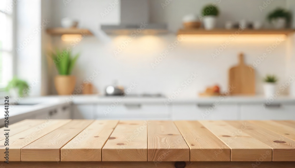 Light Wood Kitchen Tabletop Mockup Modern Kitchen Background Light Wood Kitchen Tabletop Mockup Modern Kitchen Background