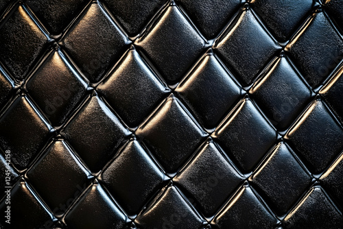 Abstract Black Textured Tiles Forming A Geometric Grid In A Contemporary Design With Glossy Finish. Generative AI photo