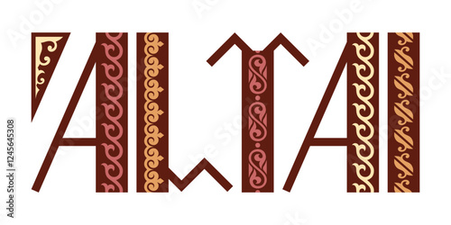 Altai inscription in ethnic style, Altai ornament, isolated on a white background, vector design