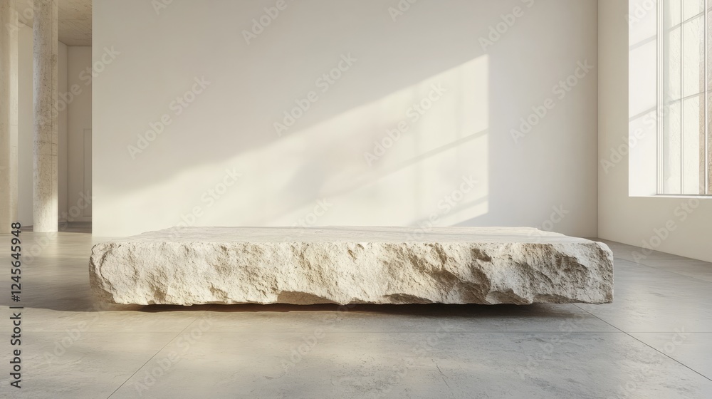 custom made wallpaper toronto digitalA contemporary stone podium with sharp edges, placed in a sparse room with white walls