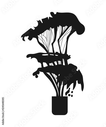 Bonsai trees. A potted houseplant. Vector illustration. Silhouette of a plant