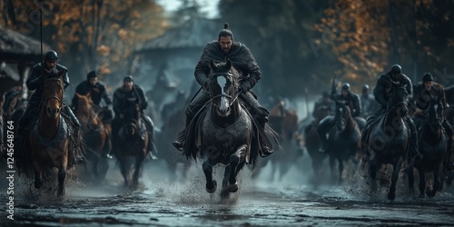 Mongol invasion, Mongols on horseback, cinematic photo