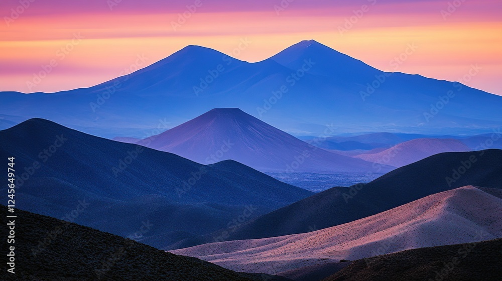 Fototapeta premium Volcanic Sunset Landscape, Andes, Dramatic Sky, Travel Brochure