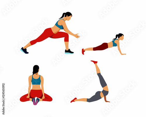 Female Fitness Exercises: Four Different Workout Poses