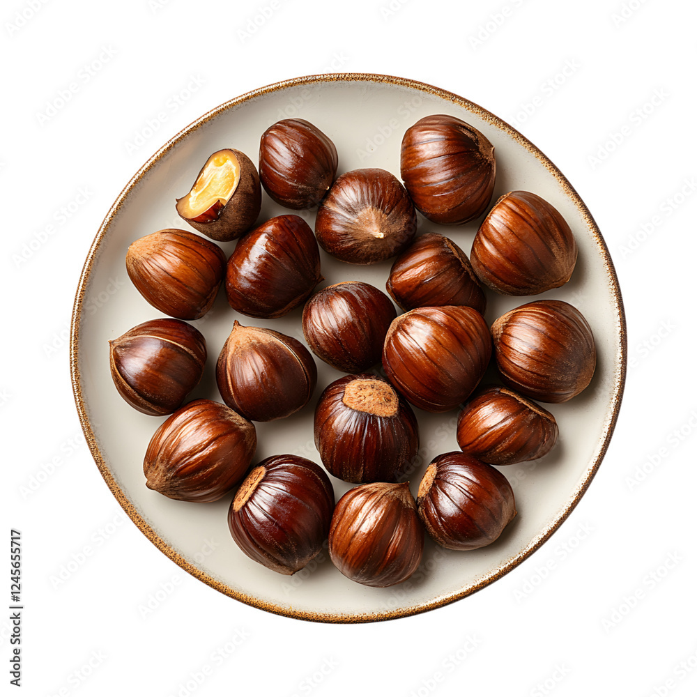 Plate of Hazel Nuts Isolated on Transparent Background Plate of Hazel Nuts Isolated on Transparent Background