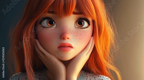 A concerned animated character with orange hair expressing emotion.