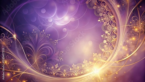Enchanted Golden Floral Swirls on a Purple Dreamlike Background, Perfect for Elegant Design Projects