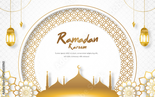 Ramadan kareem horizontal background with golden ornaments