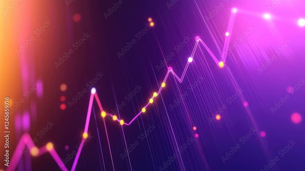 A line graph with a rising trend, highlighted data points, and a gradient background, representing growth and success in financial or business data. A line graph with a rising trend, highlighted data points, and a gradient background, representing growth and success in financial or business data.