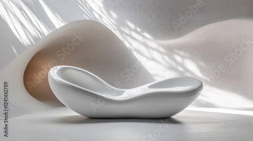 Wallpaper Mural A white podium with a sleek, curved design, placed in front of a smooth, minimalist backdrop Torontodigital.ca