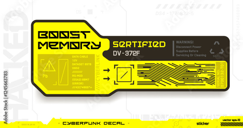 Cyberpunk decal. Vector sticker, label in futuristic style. Inscription Boost Memory