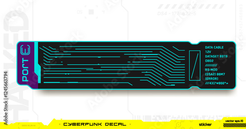Cyberpunk decal. Vector sticker, label in futuristic style.