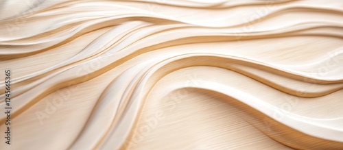 Sculpted waves of light beige wood create a harmonious texture, emphasizing warm earthy tones for a calming design aesthetic.