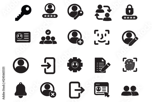 password, login, identity, access solid vector icon set For website design, logo, app,ui, ux