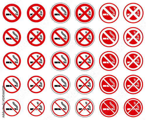 様々な形のたばこ、禁煙、喫煙所のベクターイラストセット