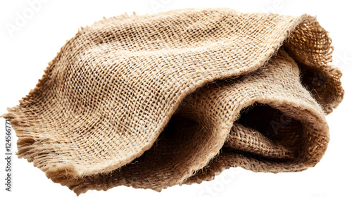 A gently folded section of burlap fabric, isolated on a transparent background, capturing its rough texture and warm, natural tones