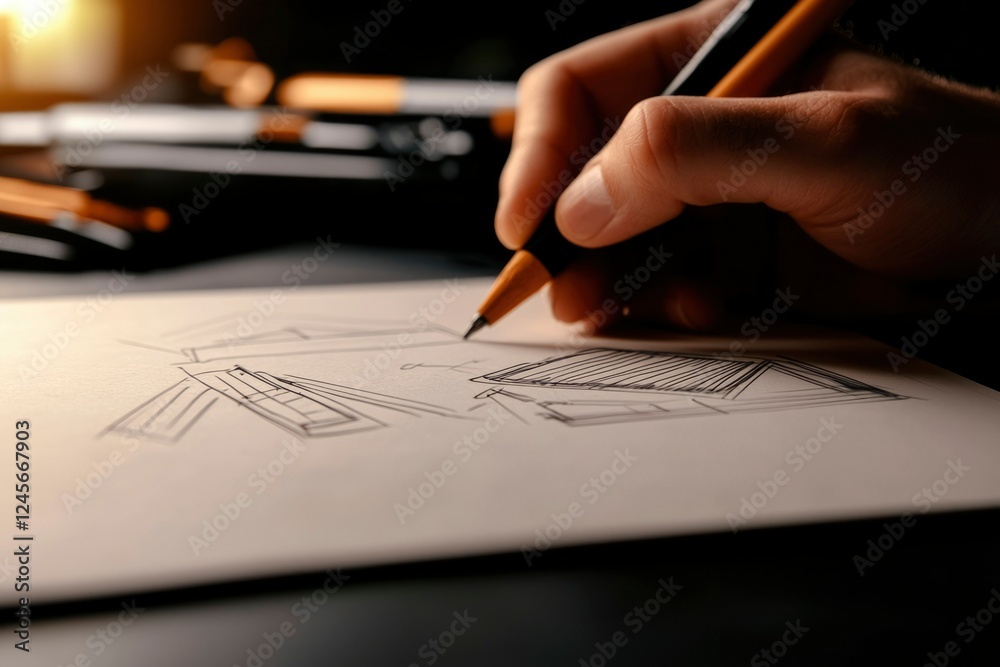 Hand sketching a design on paper