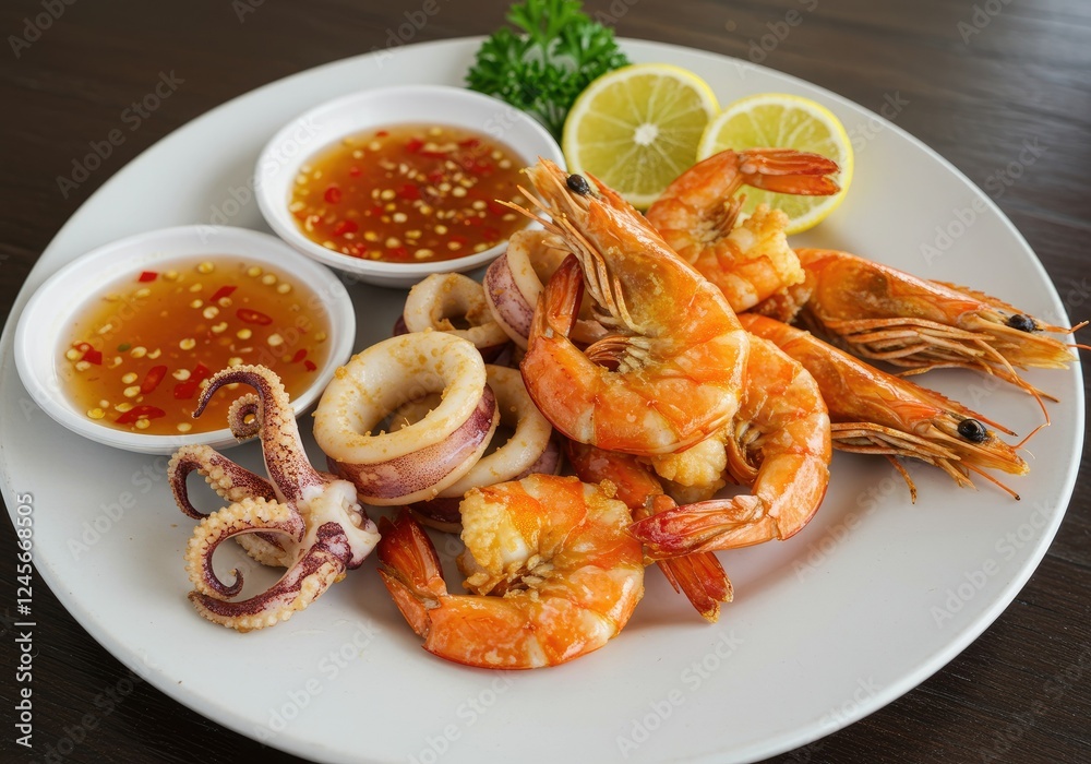 fried shrimp and squid with spicy sauce fried shrimp and squid with spicy sauce