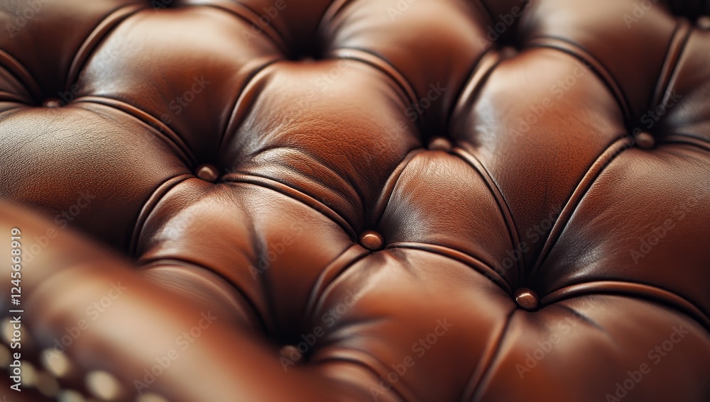 Brown leather Chesterfield texture, close-up, indoors, sunlight Brown leather Chesterfield texture, close-up, indoors, sunlight