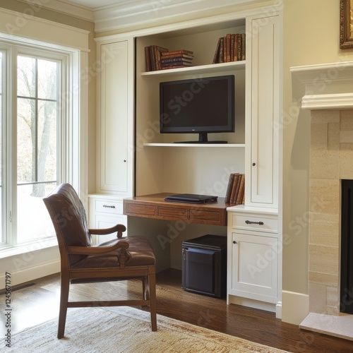 Built-in Home Office with Desk and Bookshelves