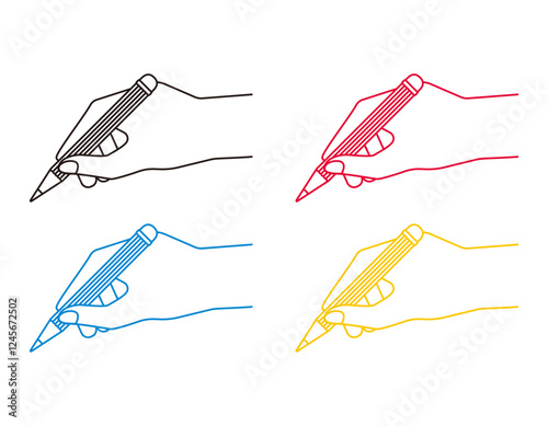 えんぴつを手に持つイラスト　文房具アイコン