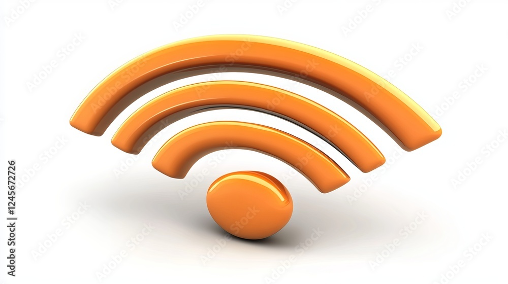 Digital Wi-Fi icon representing network and wireless technology. Three-dimensional illustration depicts a stylized representation of a Wi-Fi signal, symbolizing wireless connectivity Digital Wi-Fi icon representing network and wireless technology. Three-dimensional illustration depicts a stylized representation of a Wi-Fi signal, symbolizing wireless connectivity