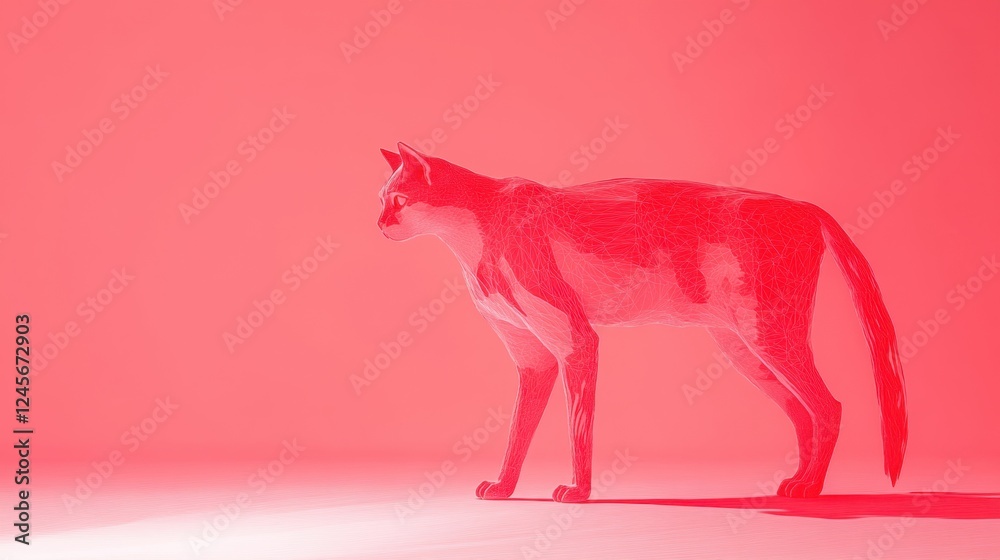 Fototapeta premium A stylized cat silhouette in a vibrant red hue, showcasing artistic lighting and form.