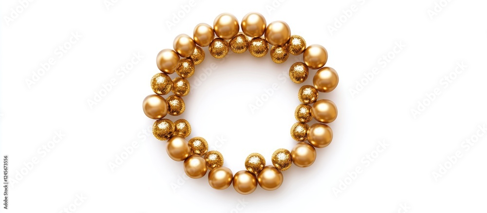 Stylish circular wreath made of lifelike gold balloons on a white background ideal for celebrations featuring elegant design and festive appeal Stylish circular wreath made of lifelike gold balloons on a white background ideal for celebrations featuring elegant design and festive appeal