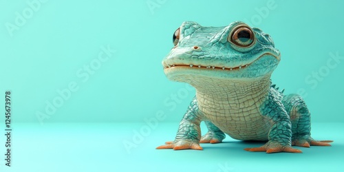A vibrant, cartoon-style lizard with a turquoise background, showcasing its playful design.