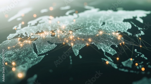 Wallpaper Mural Digital World Map with Connections and Illuminated Locations Torontodigital.ca