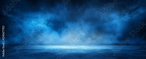 Blue smoky night scene, ground level, dark sky, background for design