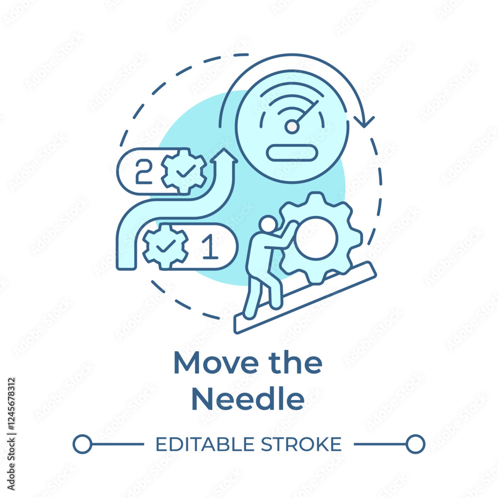 Naklejka premium Move the needle soft blue concept icon. Business performance, progress. Workflow, management. Round shape line illustration. Abstract idea. Graphic design. Easy to use in infographic